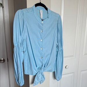 A New Day Sky Blue Button-Up Blouse ANTHROPOLOGIE
